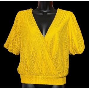 Rockin'C Crochet Mustard Yellow Open Tie Back Elastic Waist Lined Crop‎ Top Sz L
